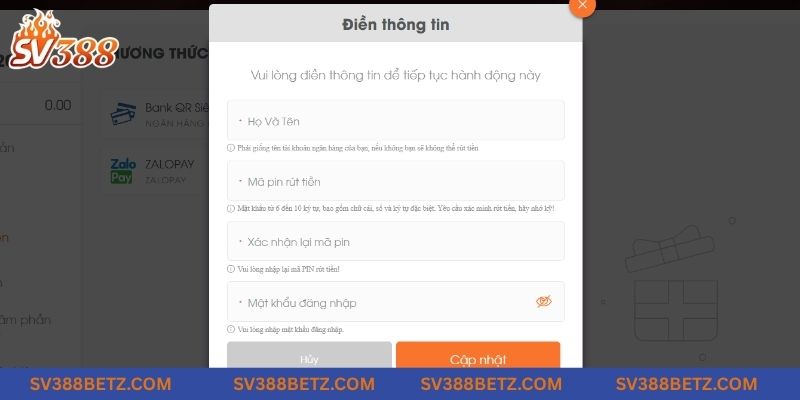 Điền thông tin ngân hàng giao dịch ngay khi bắt đầu nạp