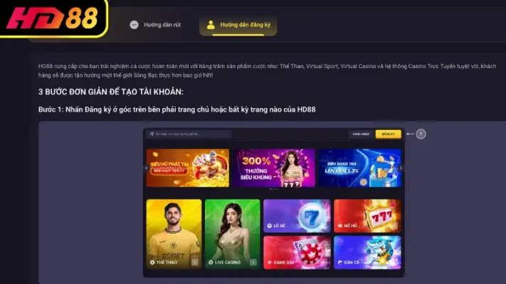 Hướng dẫn đăng ký nhanh tài khoản tại HD88