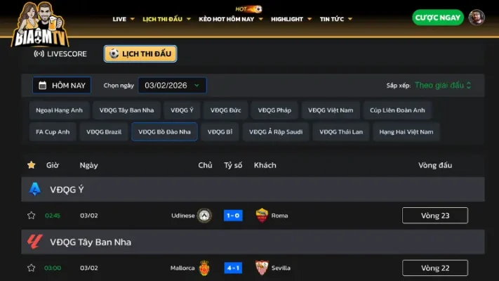 Các giải đấu nổi bật được phát sóng trên Biaomtv